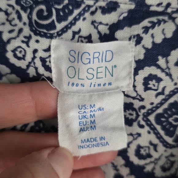 Sigrid Olsen 100% Linen Navy and White Belted Shirt Dress Sz M - Picture 4 of 8
